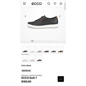 NEW Women's ECCO Soft 7‎ Leather Sneakers Black Comfy US Size 7